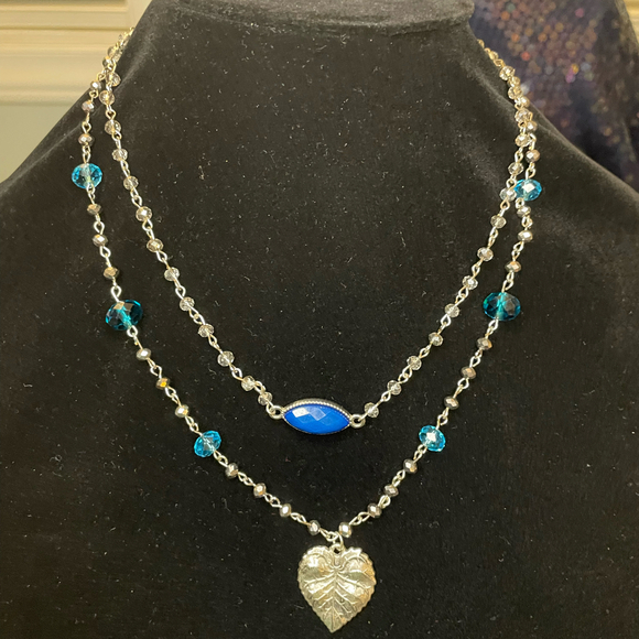 Blue Leaves Silver Layered Necklace - Picture 1 of 4